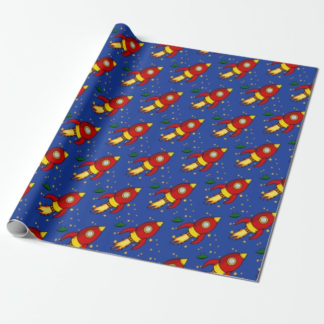 Rocket rot Matte Wrapping Paper 30"x6" Geschenkpapier (Ungerollt)