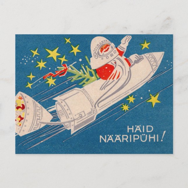 Rocket Santa Holiday Greetings Postkarte (Vorderseite)