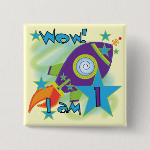 Rocket-Schiffs-1. Geburtstags-T-Shirts und Button