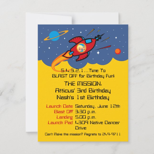 Rocket-Schiffs-weise Geburtstags-Einladungen Einladung (Vorderseite)