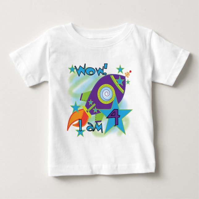 Rocket Ship 4. Geburtstag T - Shirt und Geschenke (Vorderseite)