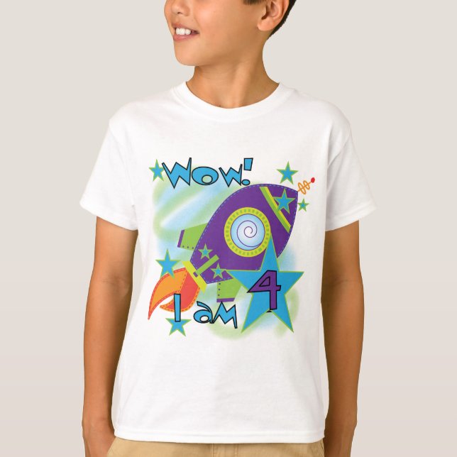 Rocket Ship 4. Geburtstag T - Shirt und Geschenke (Vorderseite)