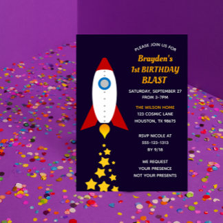 Rocket Ship Birthday Blast Party Einladung