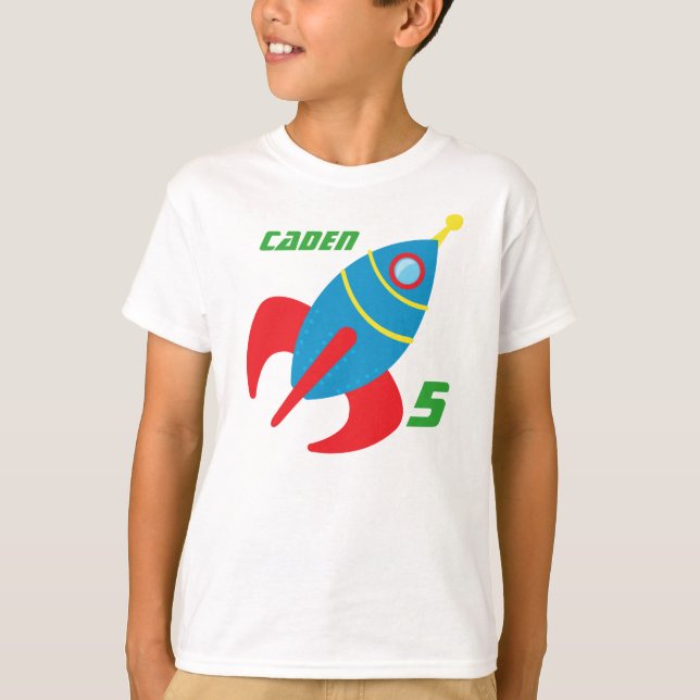 Rocket Ship Birthday Boy Personalisiert Kids T-Shirt (Vorderseite)