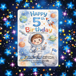 Rocket ship birthday Space Planets Boy Stars Einladung