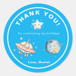 Rocket Ship danke Ihnen am Geburtstag im Weltraum Runder Aufkleber