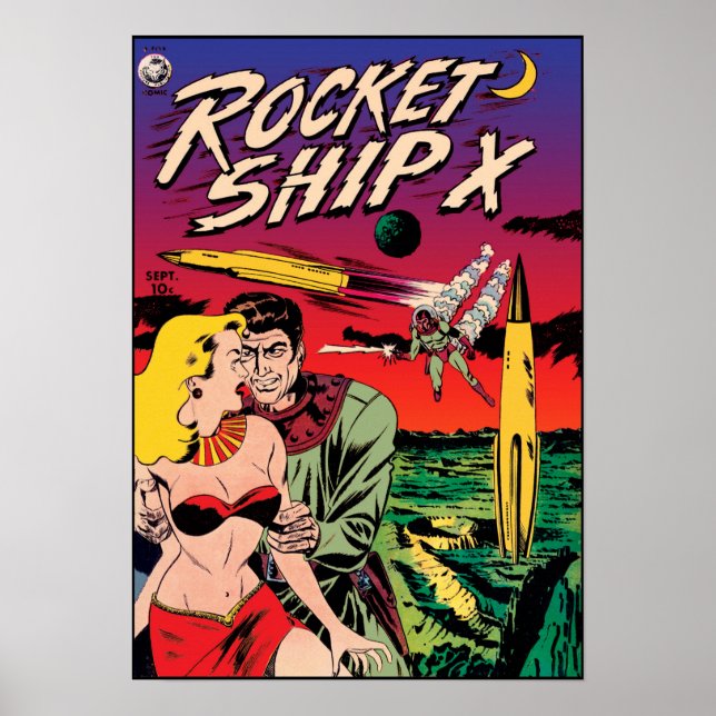 Rocket Ship X Vintage Sci Fi Comic Buchabdeckung Poster (Vorne)
