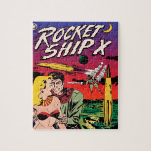 Rocket Ship X Vintage Sci Fi Comic Buchabdeckung Puzzle