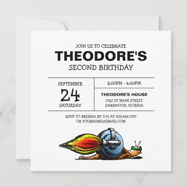 Rocket Snail zum Geburtstag Einladung (Vorderseite)