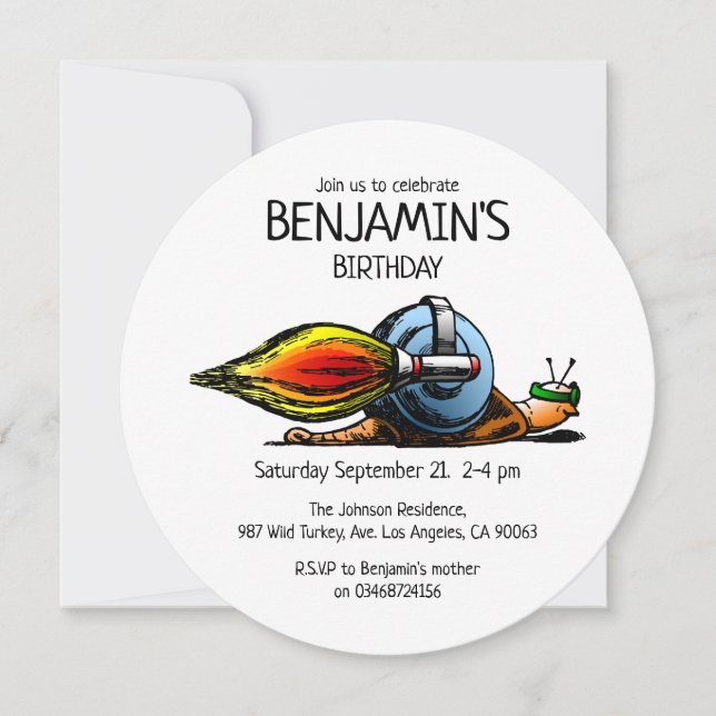 Rocket Snail zum Geburtstag Einladung (Vorderseite)