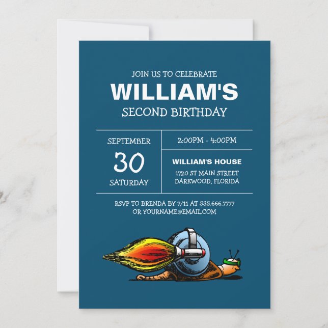 Rocket Snail zum Geburtstag Einladung (Vorderseite)