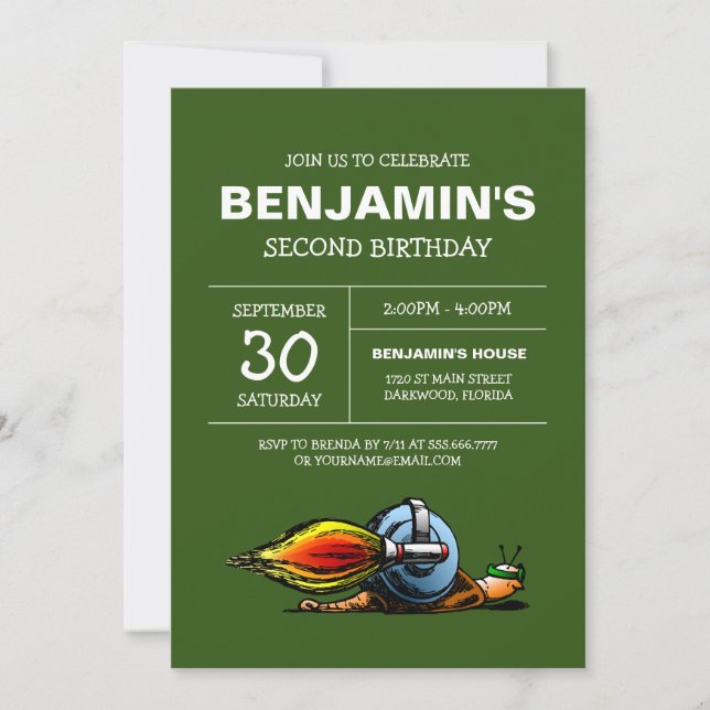 Rocket Snail zum Geburtstag Einladung (Vorderseite)