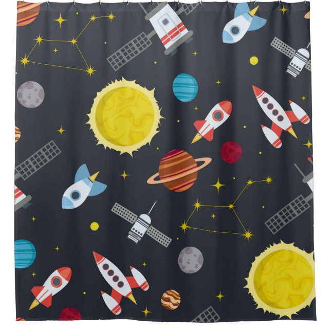 Rocket space globe solar system and planet cosmos  duschvorhang (Vorderseite)