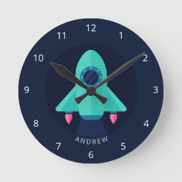 Rocket Spaceship Baby Boy Kinderzimmer Space Thema Runde Wanduhr