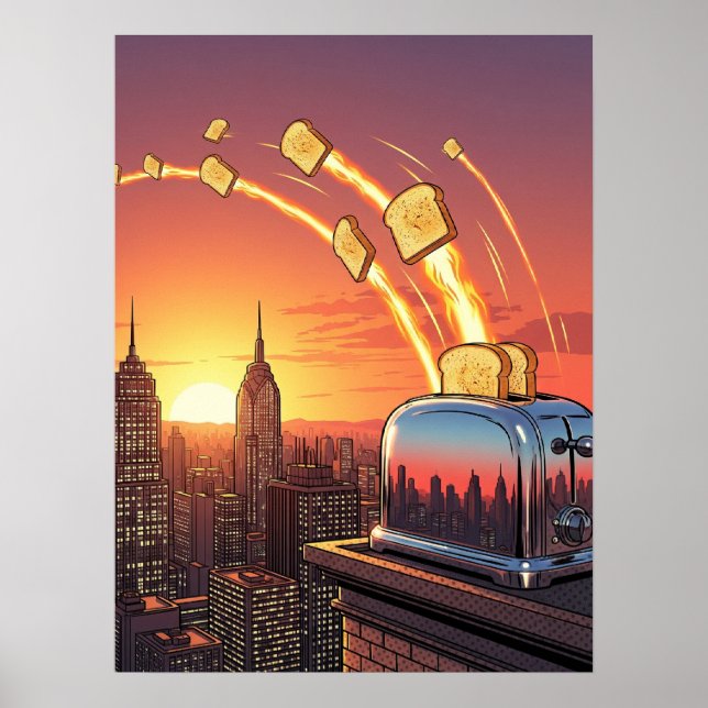 Rocket Toast Skyline - Retro Surreal Pop Art Poster (Vorne)