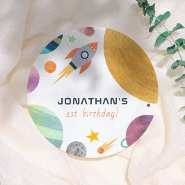 Rocket Trip Around The Sun Space Boy Birthday Pappteller