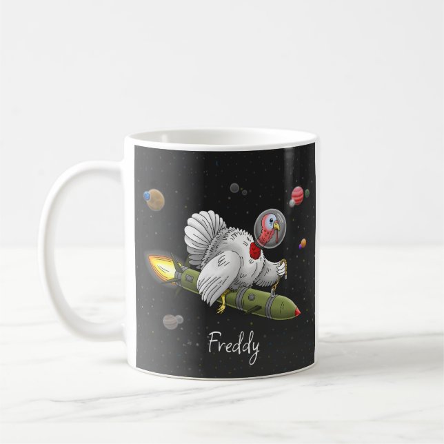 Rocket Truthahns Weltraumreise Kaffeetasse (Links)