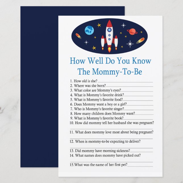 Rocket Wie gut kennen Sie das Baby Duschspiel? (Vorne/Hinten)