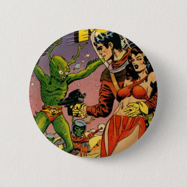 Rocket zum Mond-Comic Button (Vorderseite)