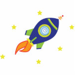 Rocketship Freistehende Fotoskulptur<br><div class="desc">Ein lustiges Rocketschiff,  das durch die Sterne fliegt. Blau,  Grün,  Orange,  Rot,  Gelb und lila.</div>
