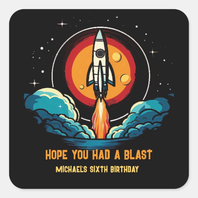 Rocketship-Geburtstag Quadratischer Aufkleber (Vorderseite)