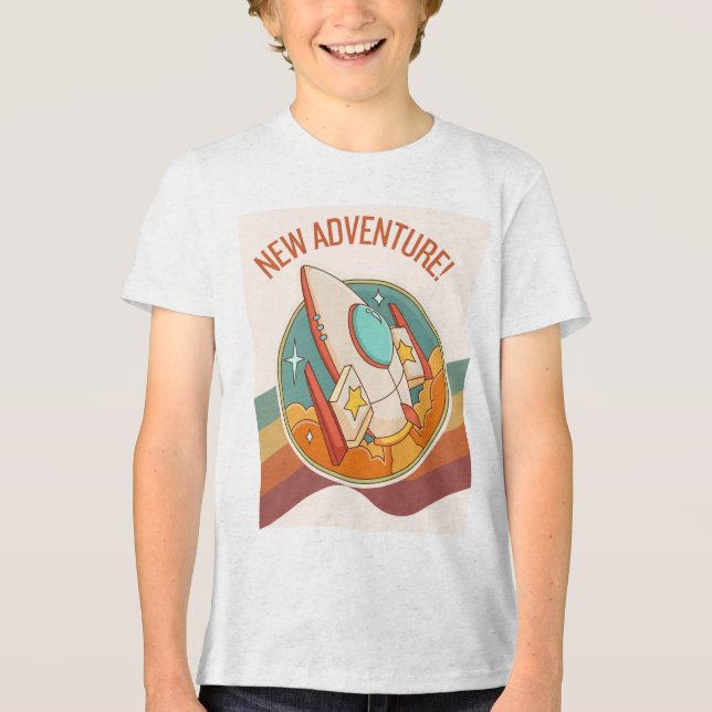 Rocketship Neues Abenteuer Tri-Blend Shirt (Vorderseite)