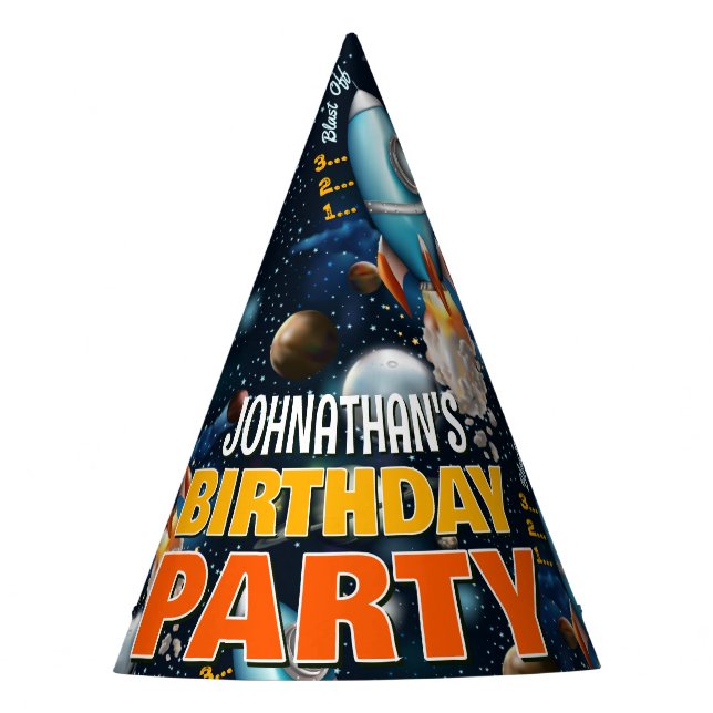 Rocketship Space Adventure Geburtstag Partyhütchen (Vorderseite)