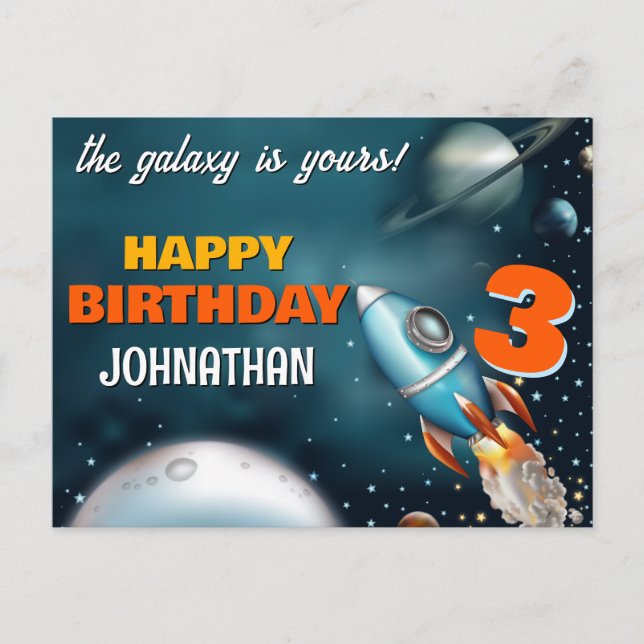 Rocketship Space Adventure Geburtstag Postkarte (Vorderseite)