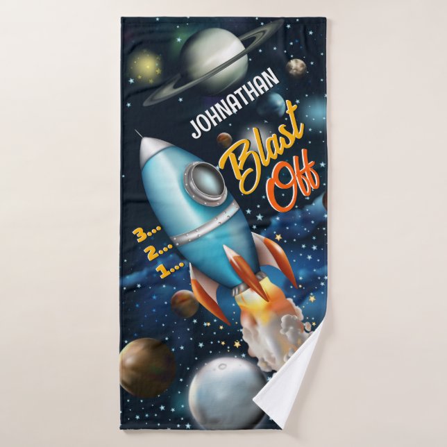 Rocketship Space Adventure personalisieren Badhandtuch Set (Badehandtuch)