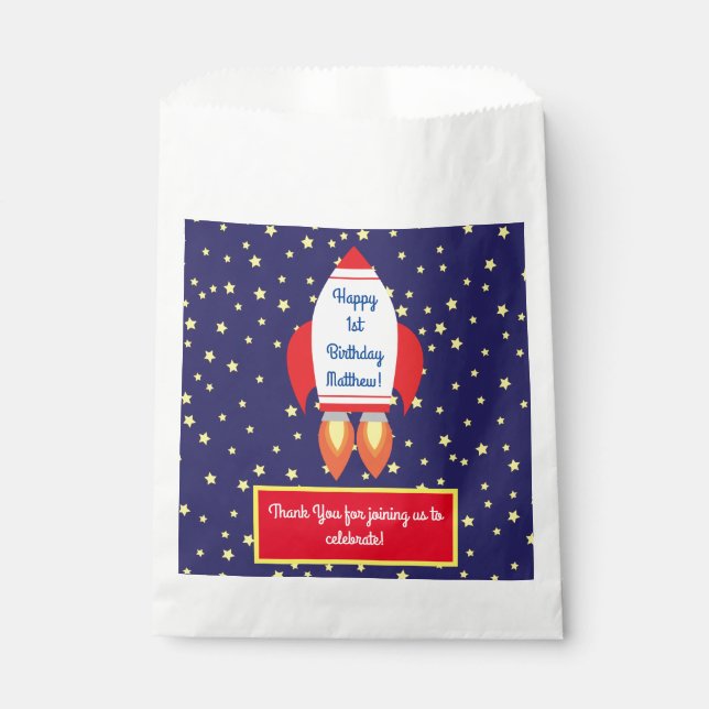 Rocketship Weltraumjunge Niedlich Geschenktütchen (Vorderseite)