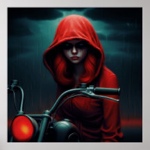 Rockeuse mit Rotem Hut im Feuer