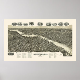 Rockford, IL Panoramic Map - 1891 Poster