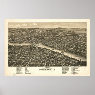 Rockford Illinois 1880 Antique Panoramabalkarte Poster
