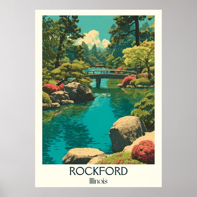Rockford Illinois Vintag Japanese Garden Travel Poster (Vorne)