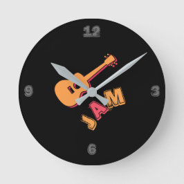 Rockgitarre, Musik-Jam-Stil, Orange & Rote Kunst Runde Wanduhr