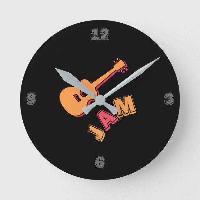 Rockgitarre, Musik-Jam-Stil, Orange & Rote Kunst Runde Wanduhr (Vorderseite)
