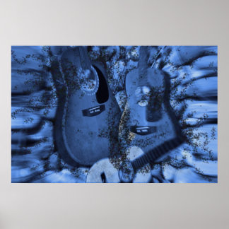 Rockgitarren in den blauen Tiefen ändern Poster