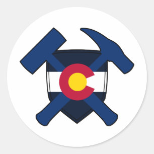 Rockhammer-Schild - Colorado-Flagge des Geologen Runder Aufkleber
