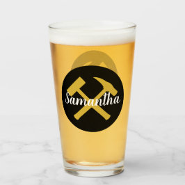 Rockhammer und Personalisierter Name des Geologen Glas