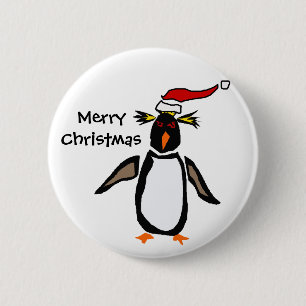 Rockhopper Pinguin-Weihnachtskunst Button