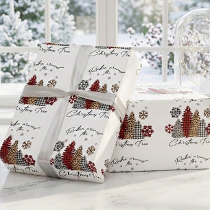Rockige Weihnachts-Karo-Leopardenprint-Bäume Geschenkpapier
