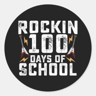 Rockin 100 Days of School Rock Gitarre Vintag Runder Aufkleber