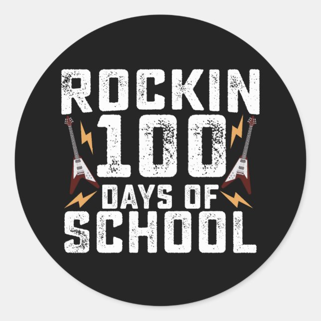 Rockin 100 Days of School Rock Gitarre Vintag Runder Aufkleber (Vorderseite)
