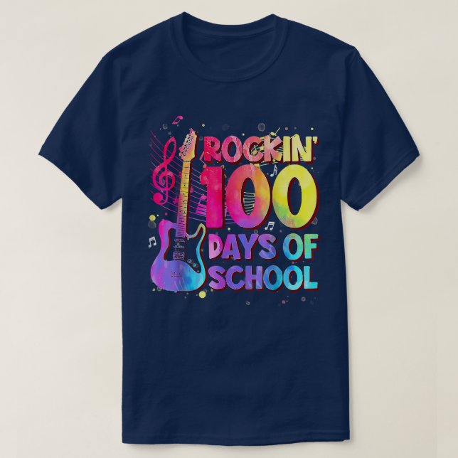 Rockin 100 Days Of SchoolGuitar Music Teacher 2827 T-Shirt (Design vorne)