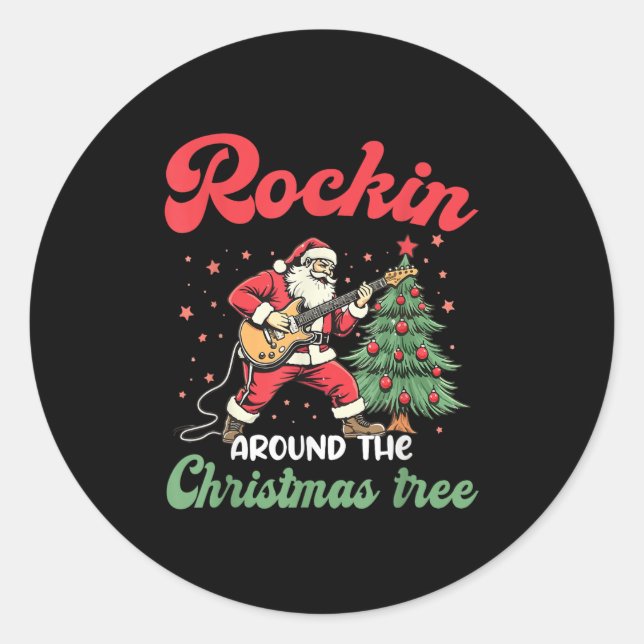 Rockin Around Christmas Tree Rock Music Gitarre Xm Runder Aufkleber (Vorderseite)
