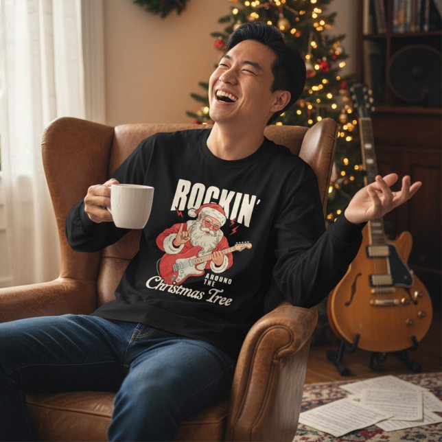 Rockin' Around The Christmas Tree Rock Music Santa Tri-Blend Shirt (Von Creator hochgeladen)