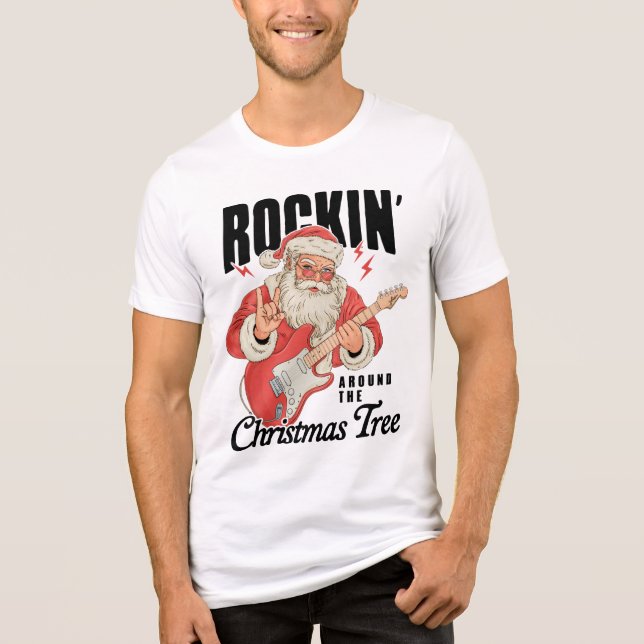 Rockin' Around The Christmas Tree Rock Music Santa Tri-Blend Shirt (Vorderseite)
