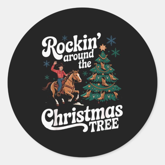 Rockin’ Around The Cowboy Christmas Tree Western X Runder Aufkleber (Vorderseite)