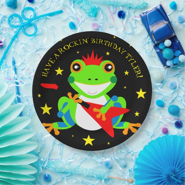 Rockin' Birthday Tree Frog mit Red Guitar Pappteller (Party)