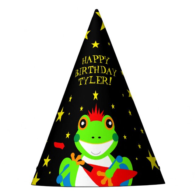 Rockin' Birthday Tree Frog mit Red Guitar Partyhütchen (Vorderseite)
